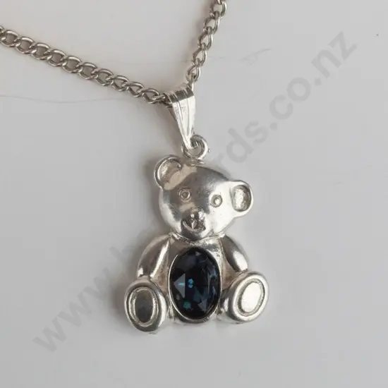 silver teddy bear necklace with stone stamped 925 stamped sterling