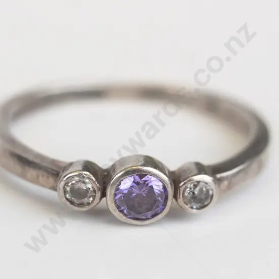 silver amethyst & cz ring stamped 925