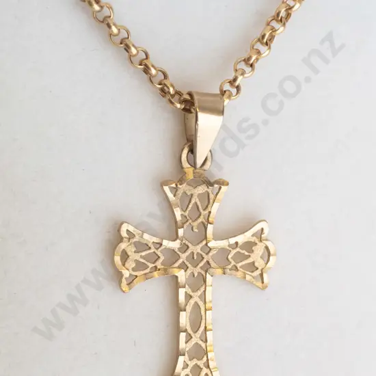 gold cross necklace stamped 375