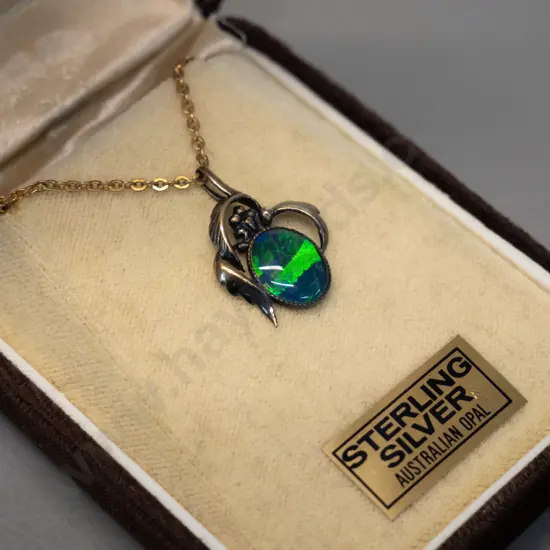opal necklace stamped stg sil