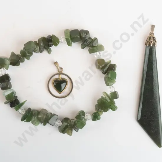 greenstone bracelet, pendant [no chain] & heart shaped necklace [no chain]