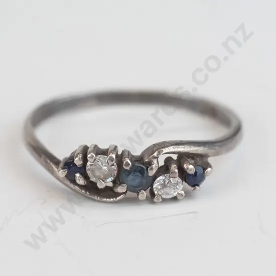 silver sapphire & cz ring stamped stg sil
