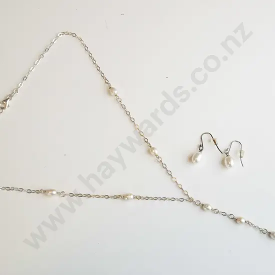 drop pearl necklace & earrings stamped 925