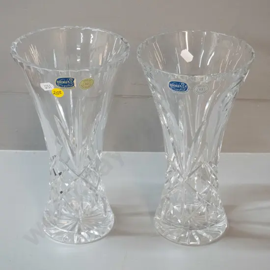 pair of Bohemia cut crystal vases H-250