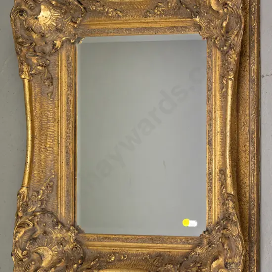 heavy gilt framed beveled edged wall mirror H-590 W-480 (slight cracking in frame)