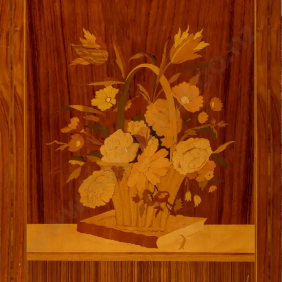 wooden marquetry artwork - flowers in basket H-650 W-500