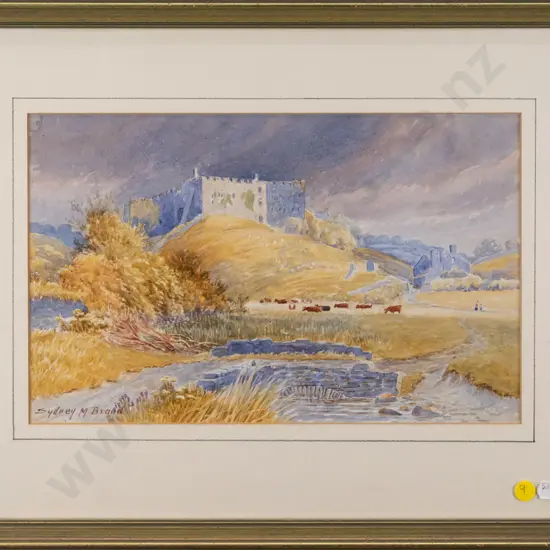 Sydney M Broad - framed watercolour - castle scene H-210 W-330