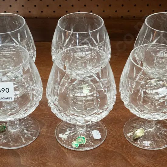6 Waterford cut crystal (Lismore?) stemmed brandy glasses