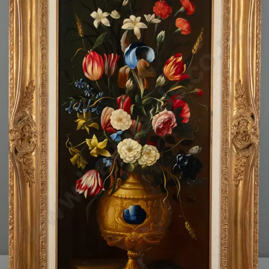 L d.v Waart - gilt framed oil still life flowers in vase H-790 W-360