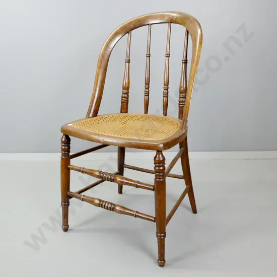 vintage oak spindle back chair with woven cane seat and turned front rails H-850 W-440 D-430