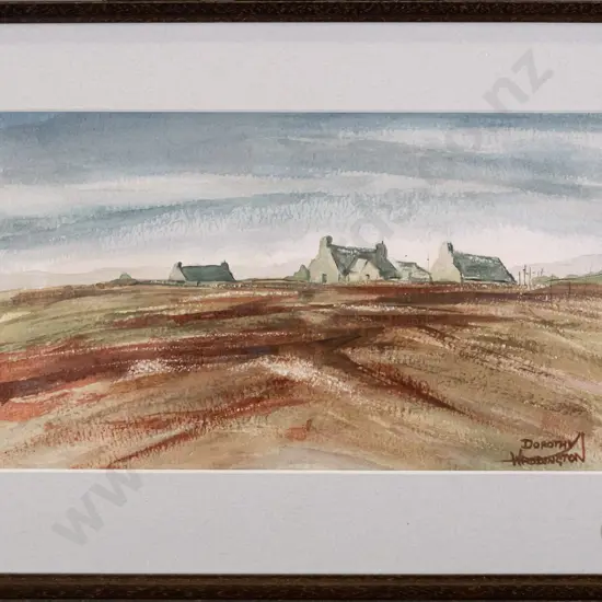Dorothy Waddington - framed watercolour "Penine Cottages - Lancashire" H-150 W-270