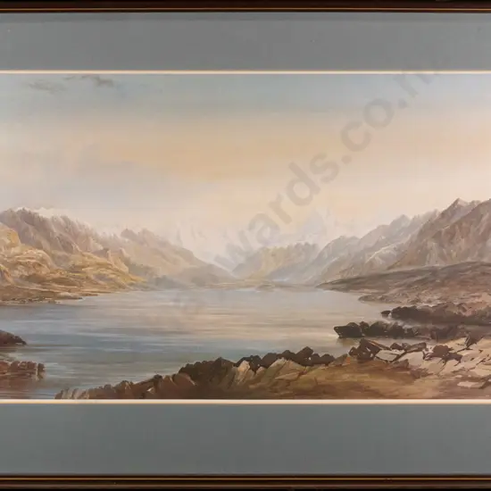 framed historic print - Lake Pukaki  H-310 W-560 (slight damage to frame)