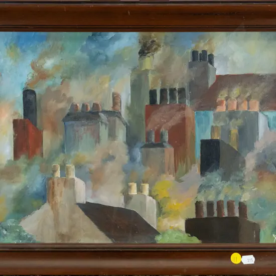 Robyn Armstrong - framed acrylic - chimneys H-280 W-380