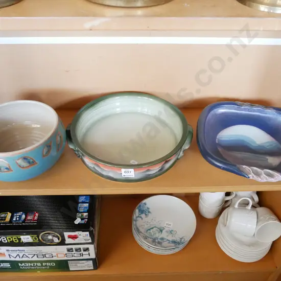 pottery bowls, baking dish