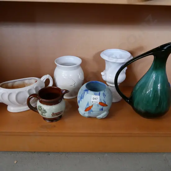 Blue Mountain ewer vase - some small firing marks, jug, vases etc