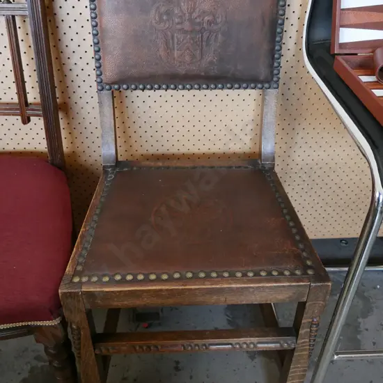 tall oak tooled leather chair