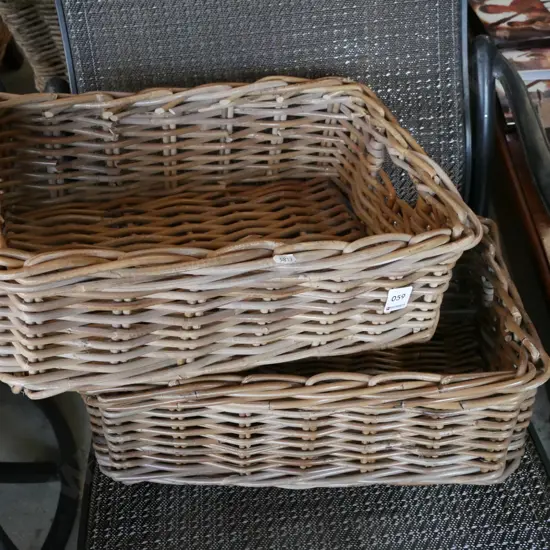 2x woven cane baskets