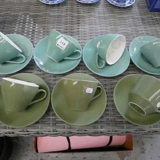 Crown Lynn colour glaze cups and saucers