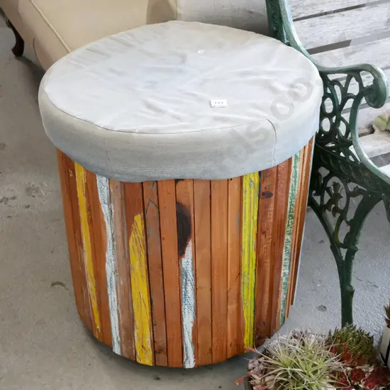 recycled wooden cylindrical storage stool