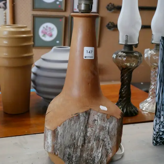 turned wood table lamp base H-400