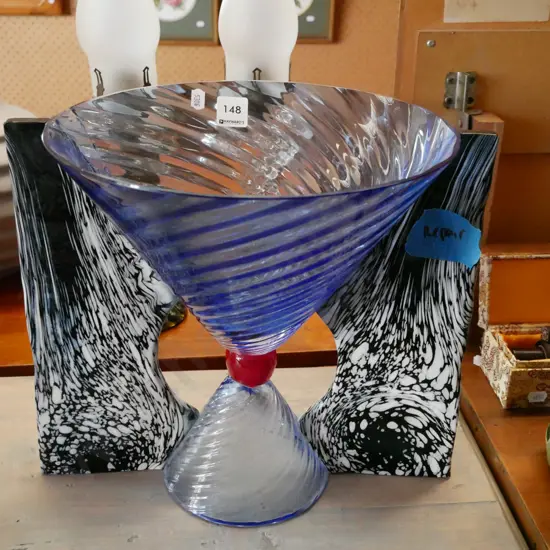 art glass comport - has significant repair H-285