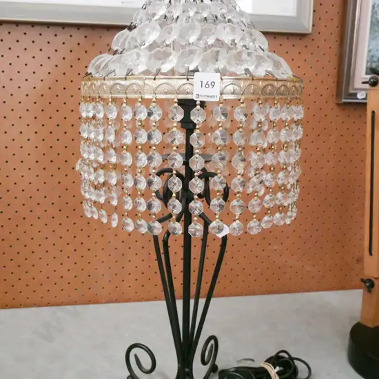 metal based table lamp with glass lustres