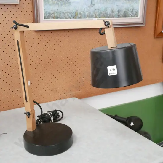 metal and wood anglepoise lamp