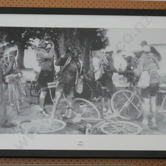 framed photo print - cyclists stopping for drink