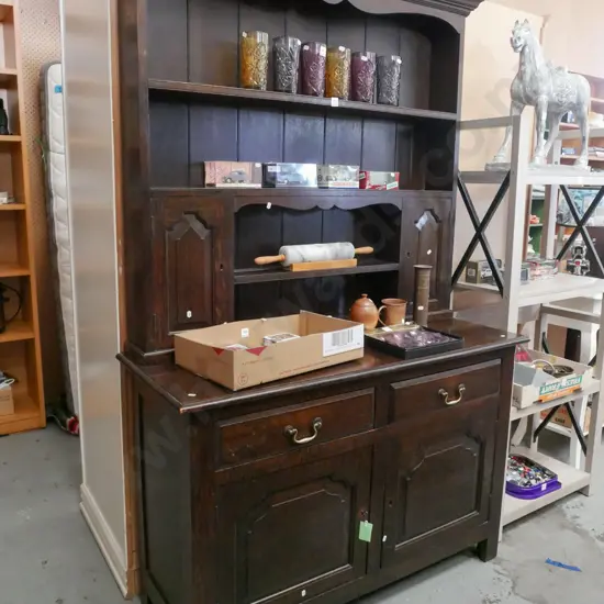 dark stained solid oak 4 door 2 drawer Welsh dresser H-1925 W-1220 D-480