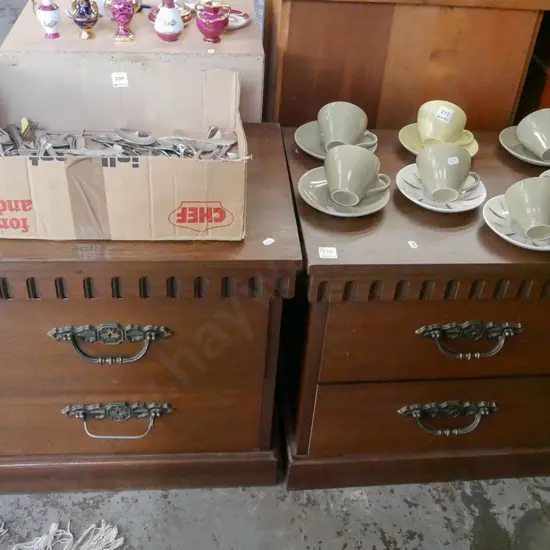 pair of mdf faux wood bedside cabinets