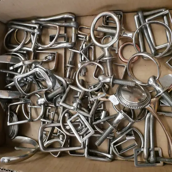 box; various hooks, belt buckles etc