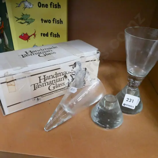 hand made Tasmanian glass 2 part wine glasses