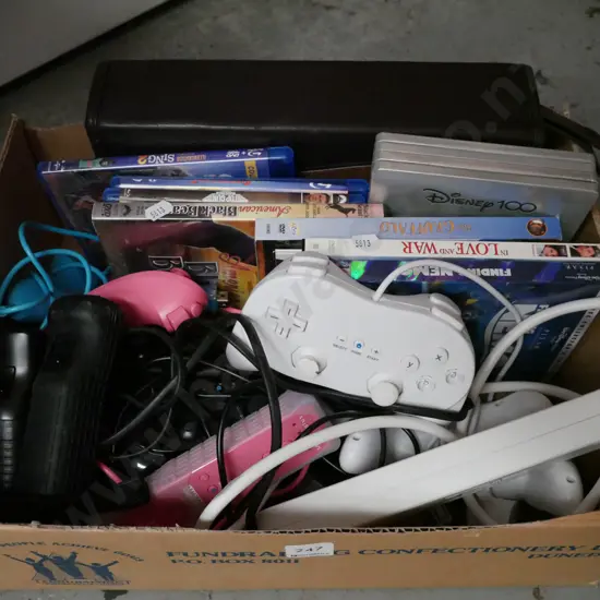 box; DVDs, game controllers