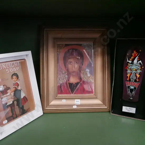 shelf; Sunlight Soap print, religious print, souvenir collectable skateboard deck