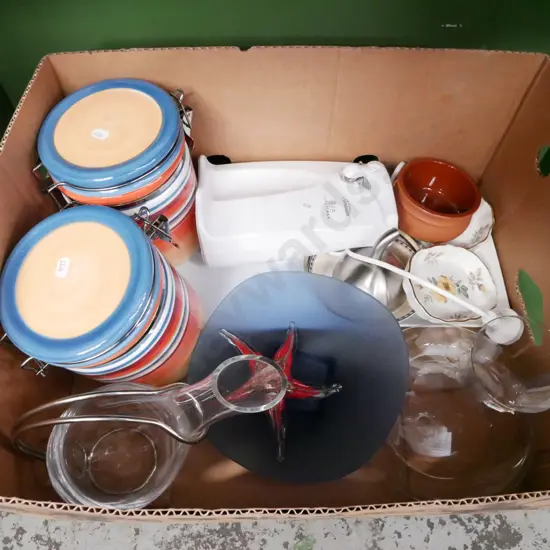 box; canisters, electric can opener, wine carafes etc