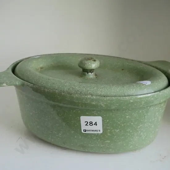 cast iron green speckled casserole
