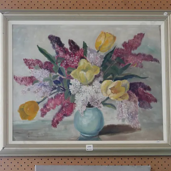 framed oil -still life flowers