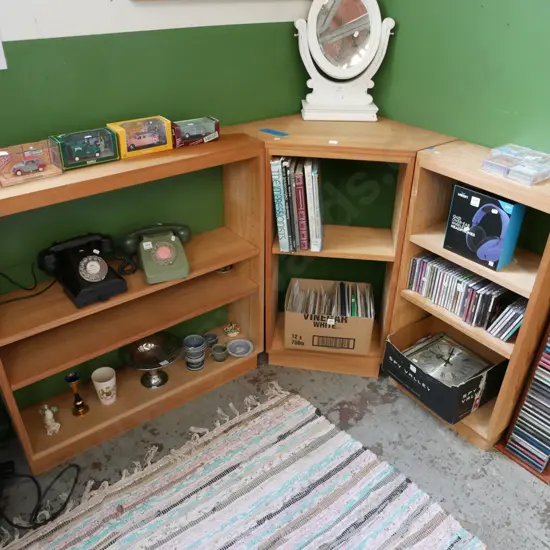 3x part pine corner bookcase H-910 W-1440 D-1020