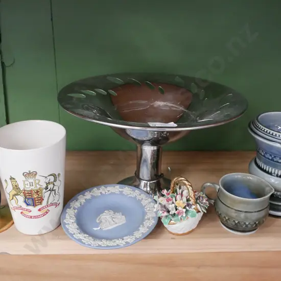 plated comport, various Wade items, coronation tumbler etc