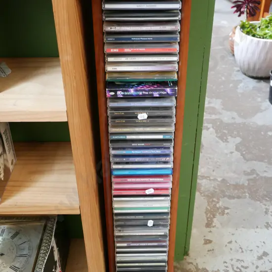 mdf faux wood veneer CD tower and CDs H-830