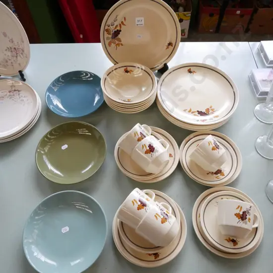 Crown Lynn retro plates, bowls, cups, saucers,  Roydon Sth Pacific bowls