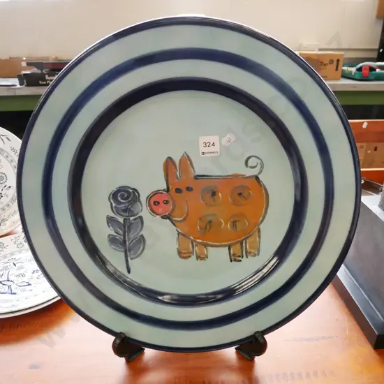 large pottery happy pig platter Diam-420