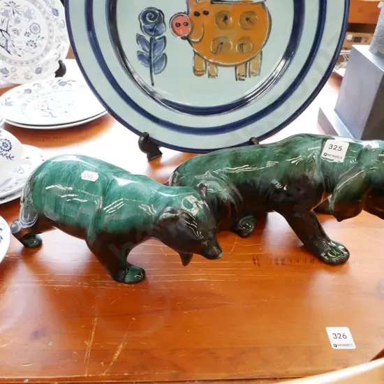 Blue Mountain dog and beer figurines