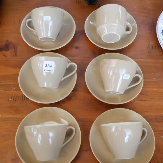 6x Crown Lynn colour glaze cups & saucers