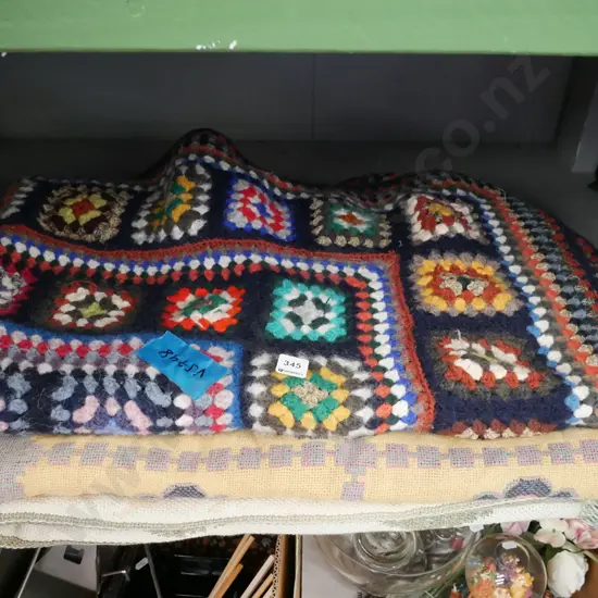 crochet blanket & 2 cotton throws