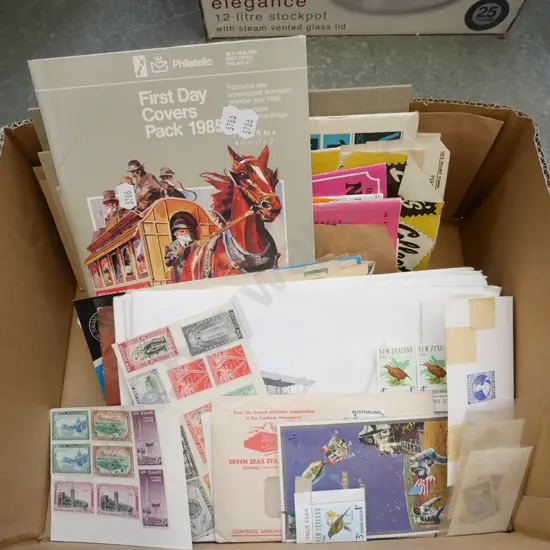box; first day covers & stamps