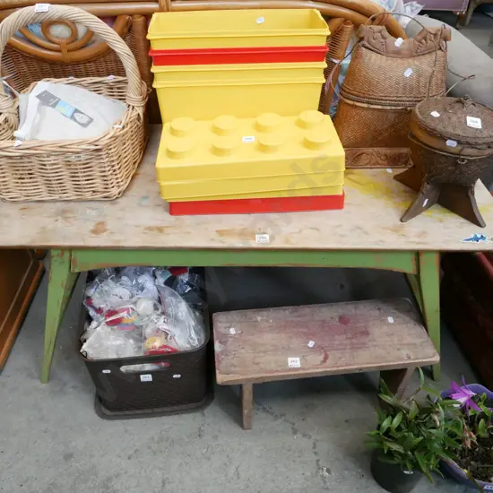 wooden child's table - cracks, coloured staining etc