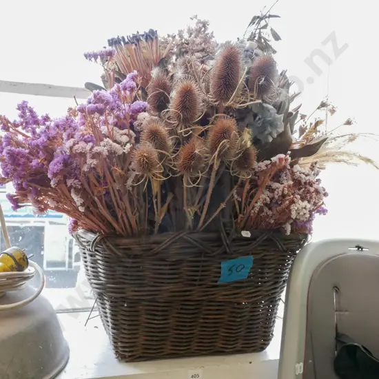 cane basket & dried flowers