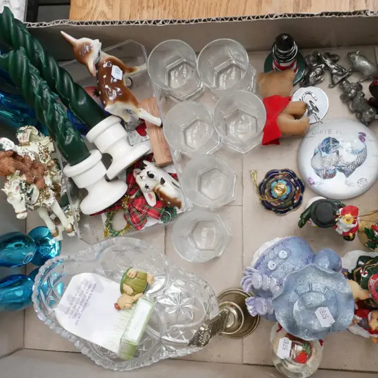 box; Xmas ornaments, glasses etc