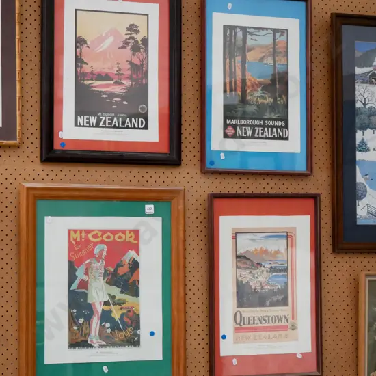 4x framed reproduction NZ Tourism railway prints - blue dots